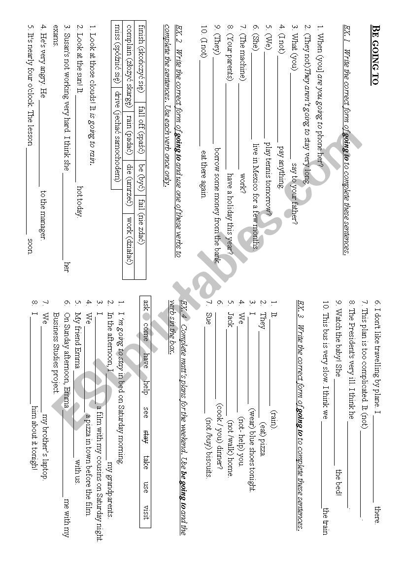 be going to - exercises worksheet