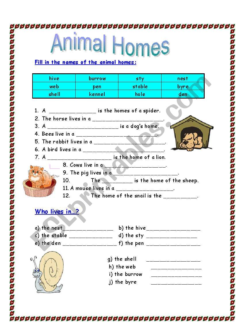 Animal Homes worksheet