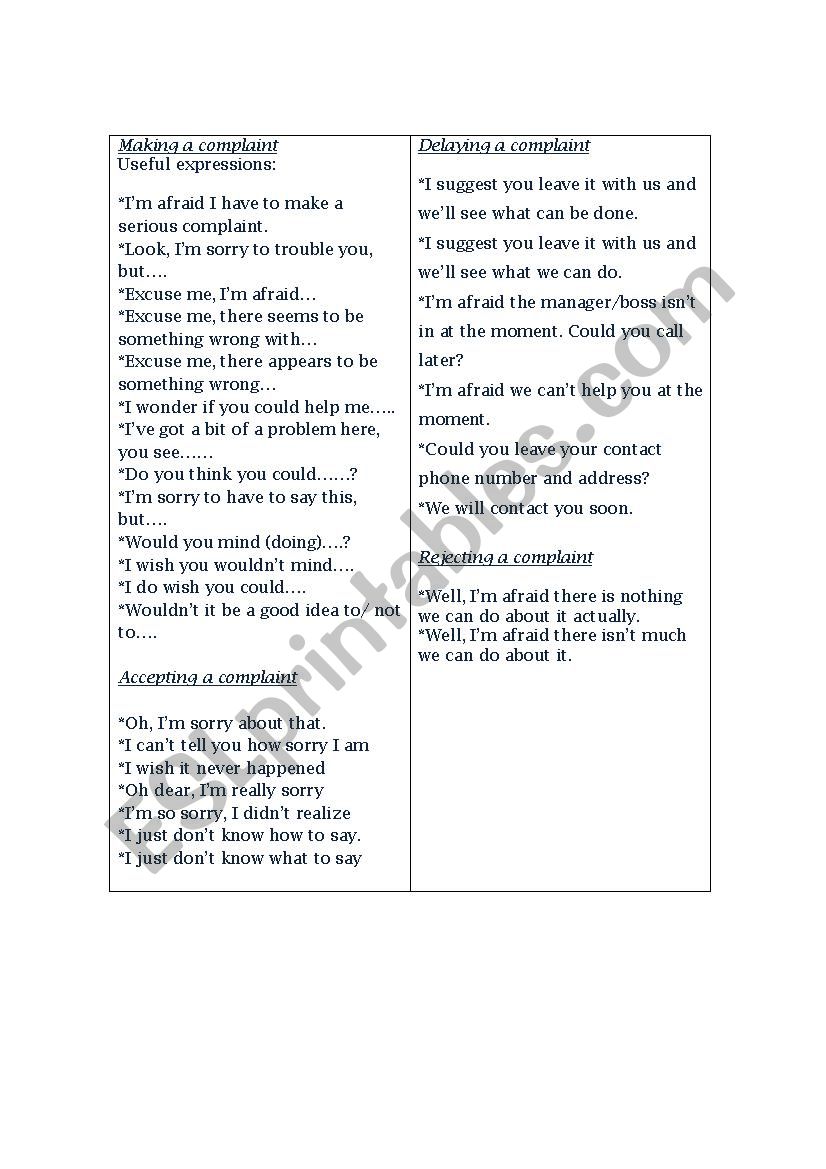 Bingo worksheet