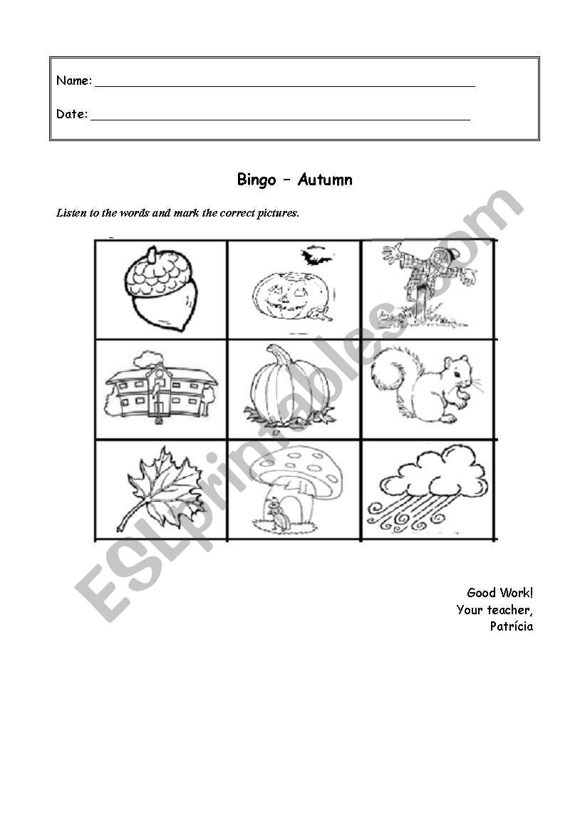 Autumn Bingo worksheet