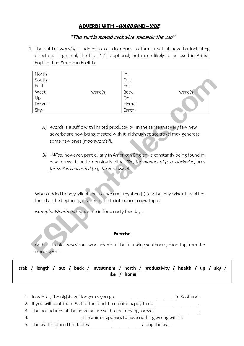Wise and Wards worksheet