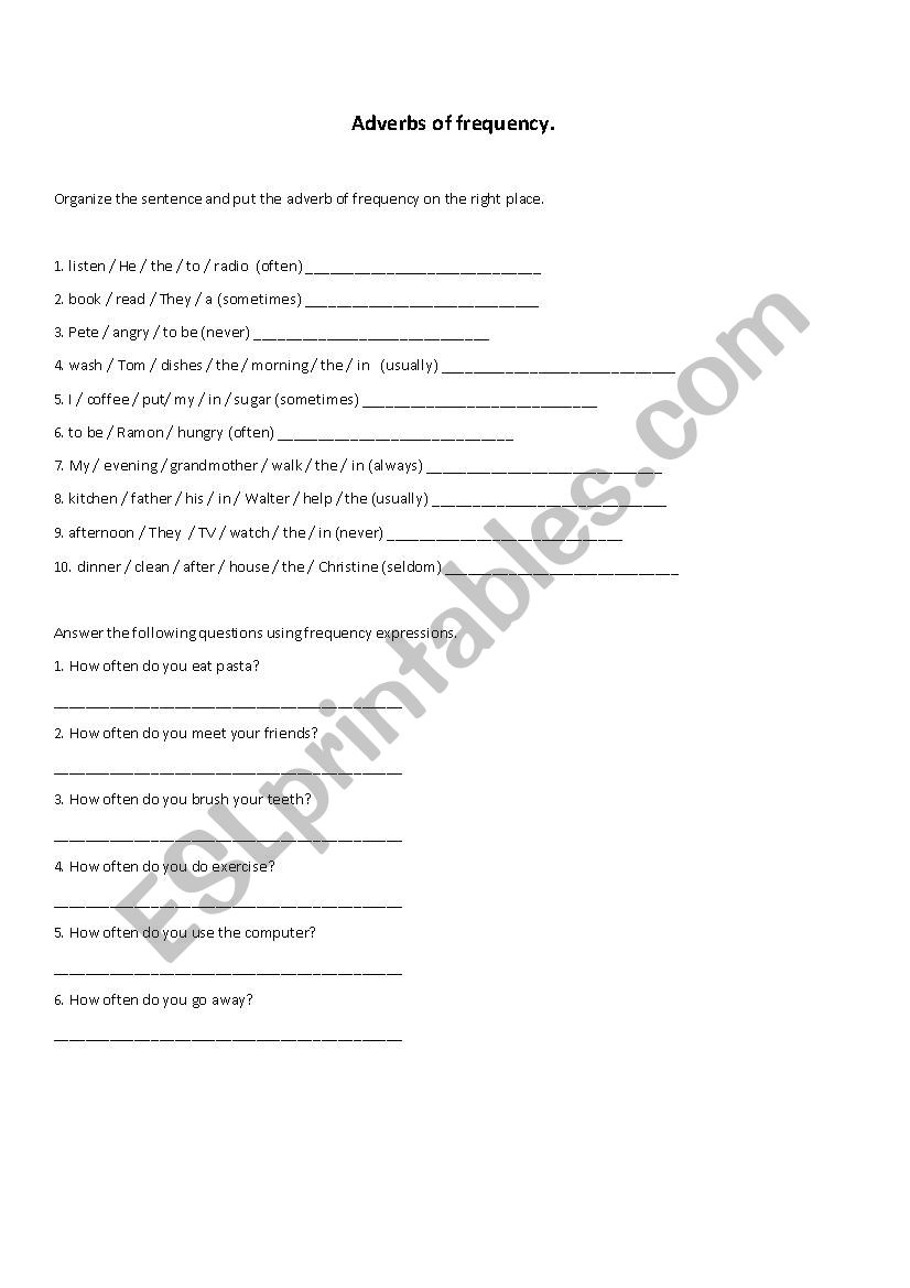 Adverbs of frequency worksheet