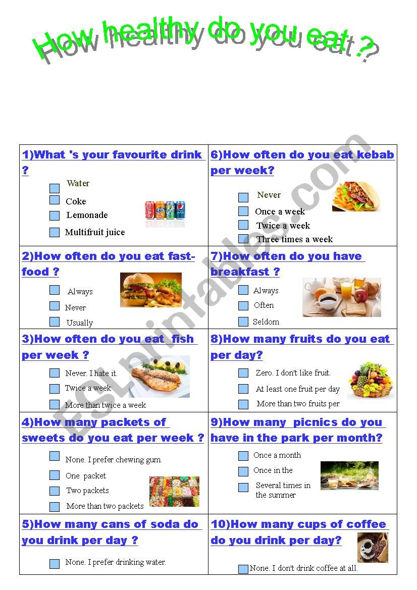 Quiz Health Habits worksheet