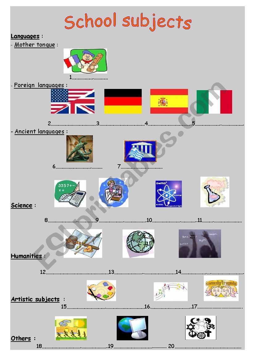 School subjects + Comparing French / British classes
