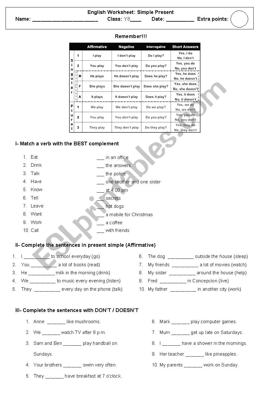 Present Simple revision worksheet