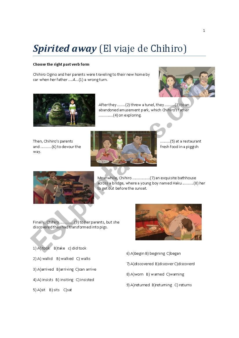 Simple Past - Spirited Away worksheet