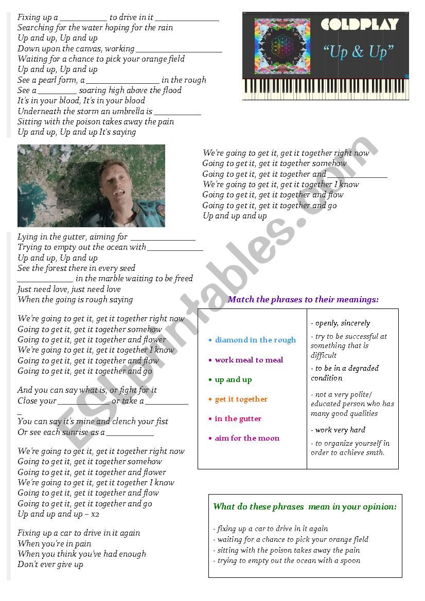 Coldplay - Up and Up (V+ing) worksheet