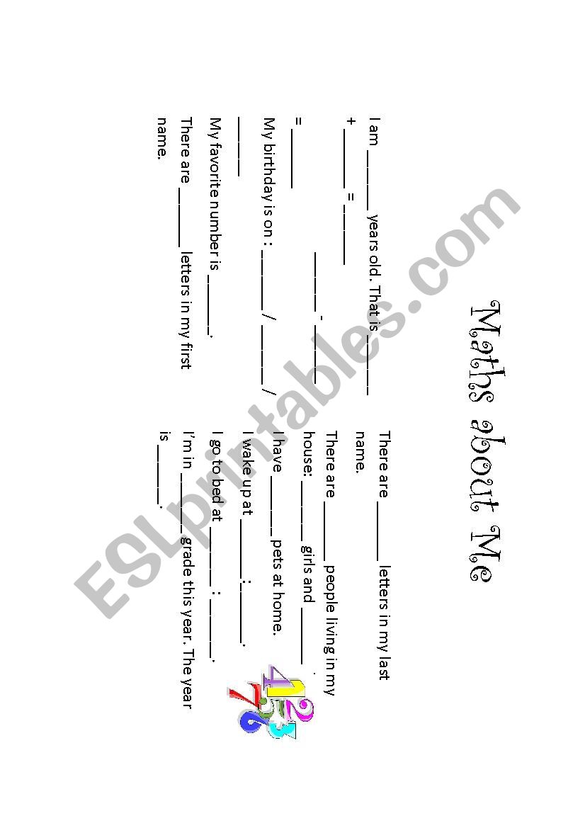 Maths about me worksheet