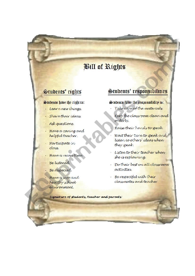 Bill of Rights worksheet