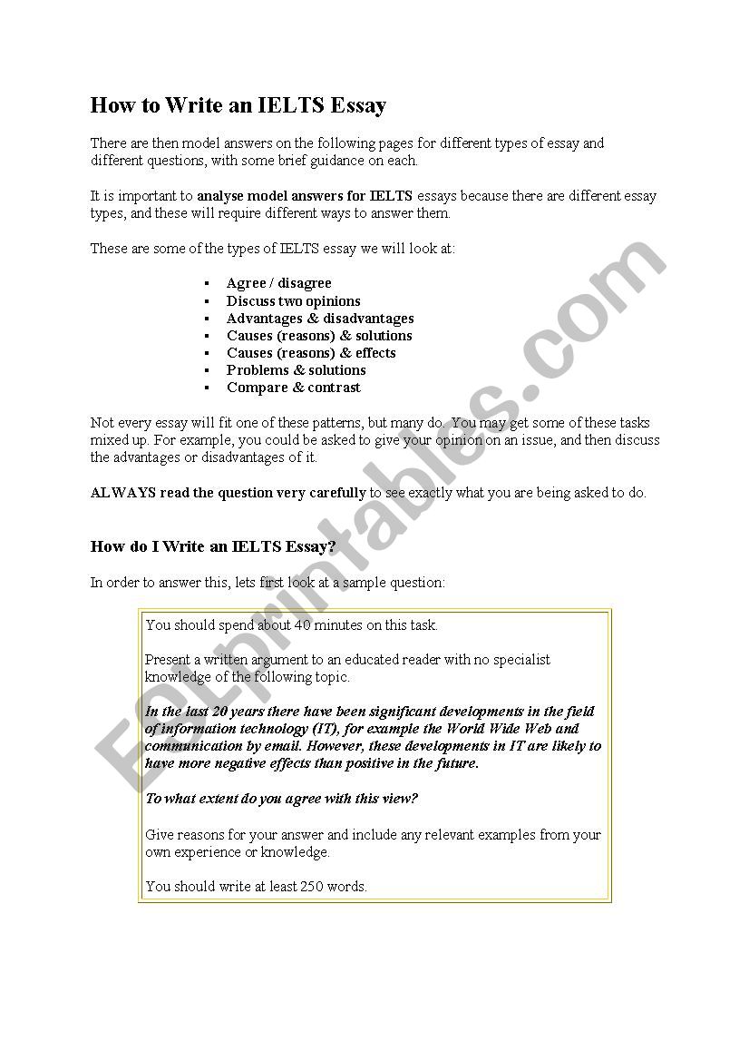 how to write an IELTS task 2  worksheet