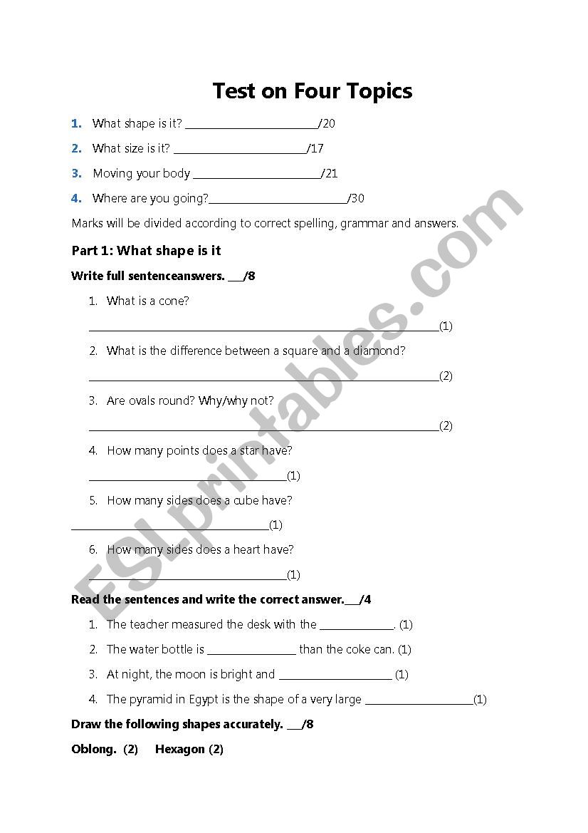 Vocabulary Test worksheet