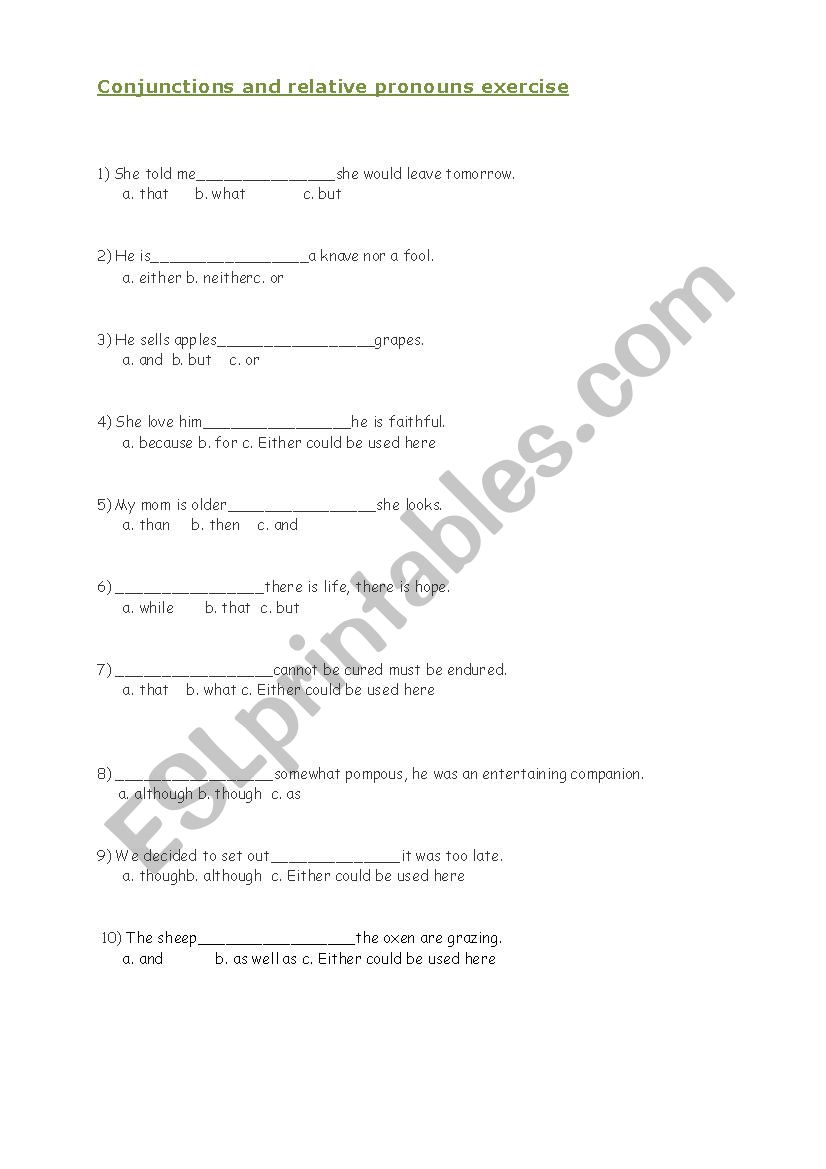 conjunction worksheet