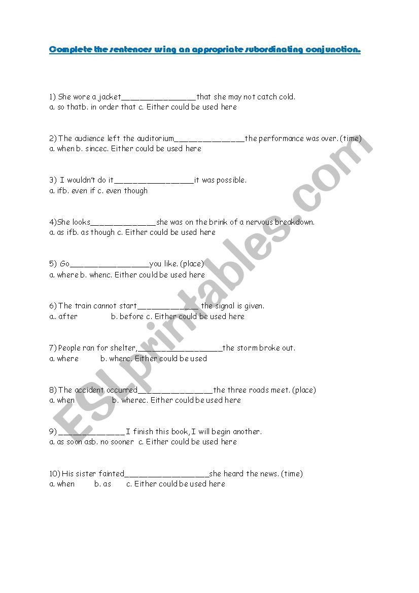 conjunction worksheet