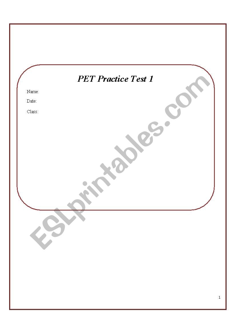 PET  worksheet