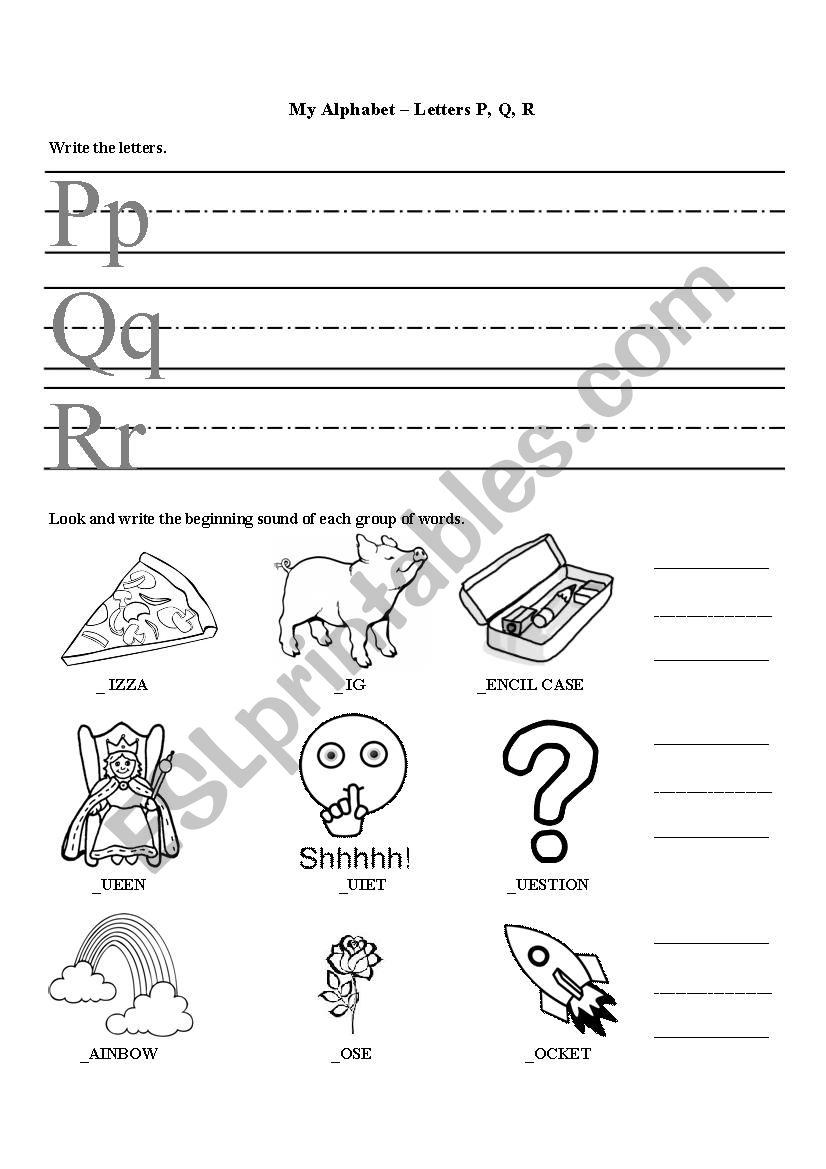 My Alphabet - P, Q, R worksheet