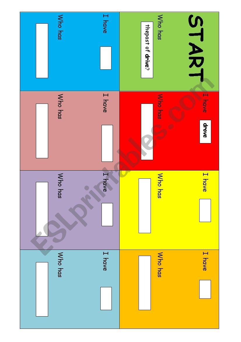 Past tense irregular game worksheet