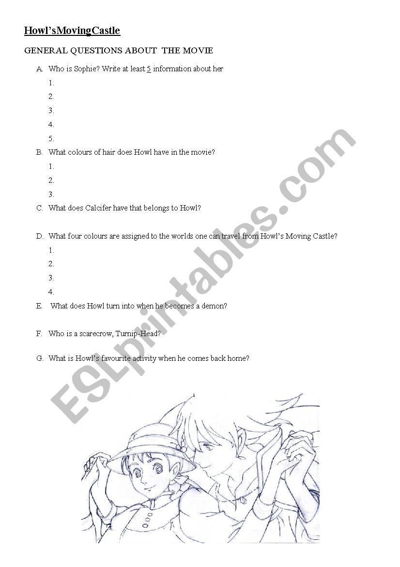 Howls Moving Castle part 2 worksheet