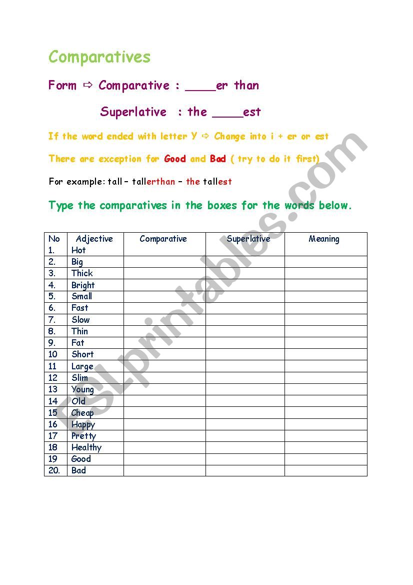 comparative - superlative worksheet