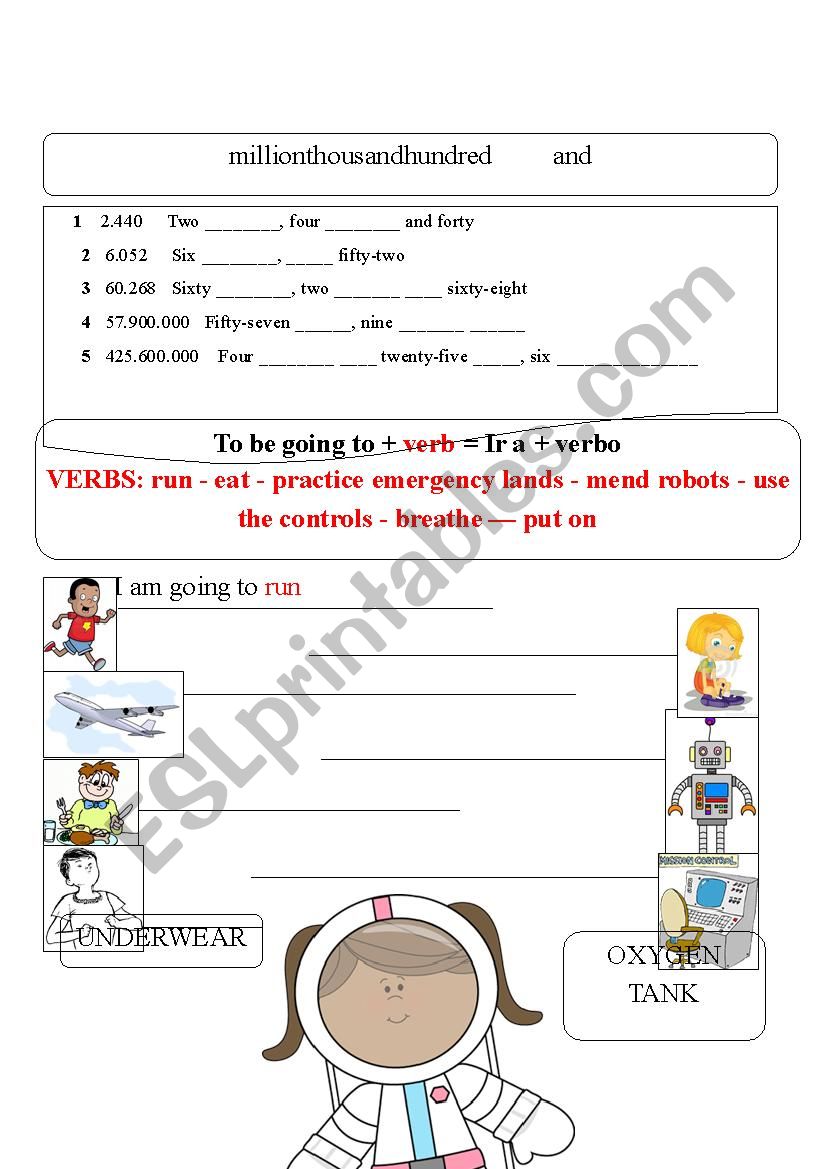 SPACE THEME + TO BE GOING TO worksheet