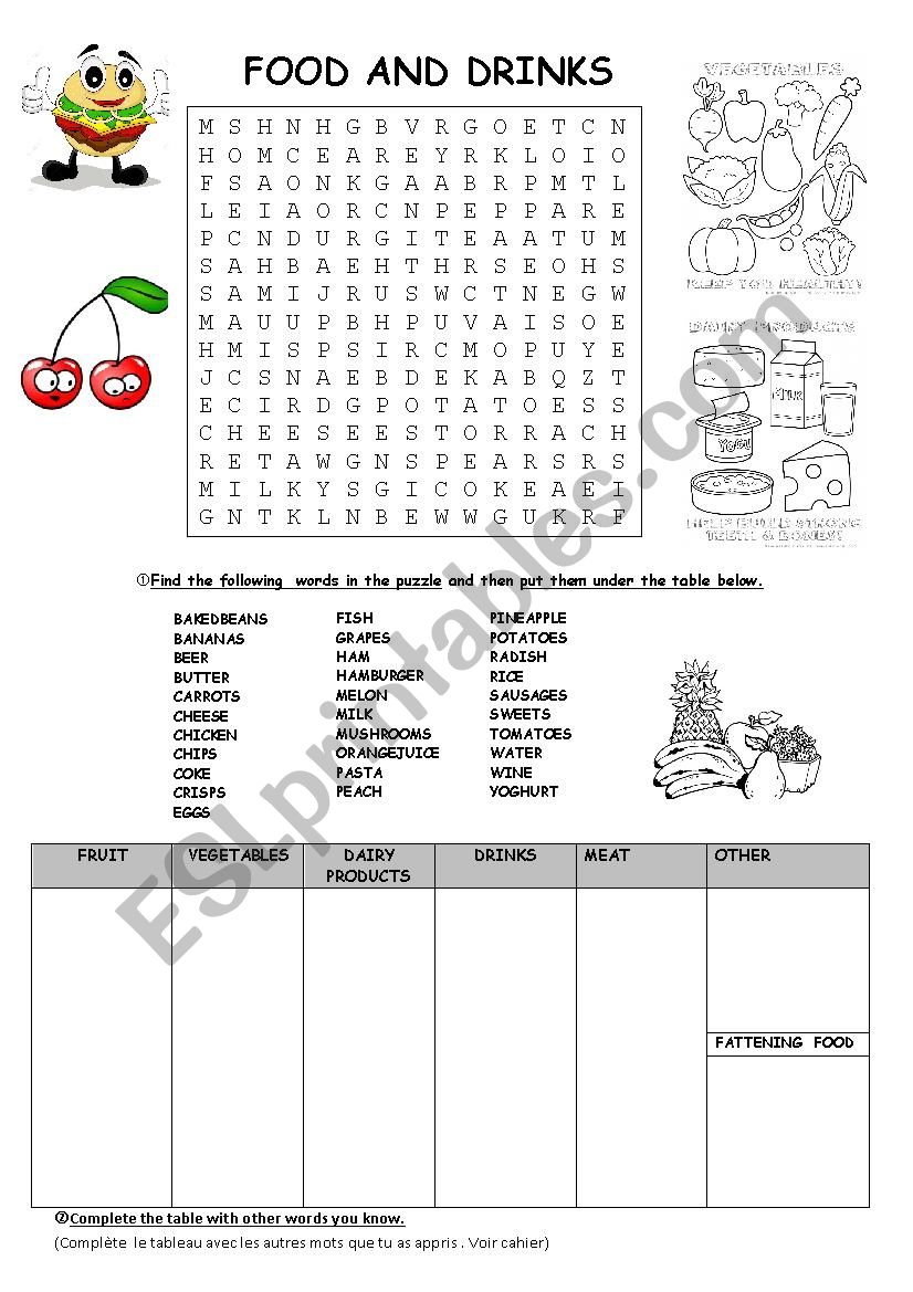 food and drinks worksheet