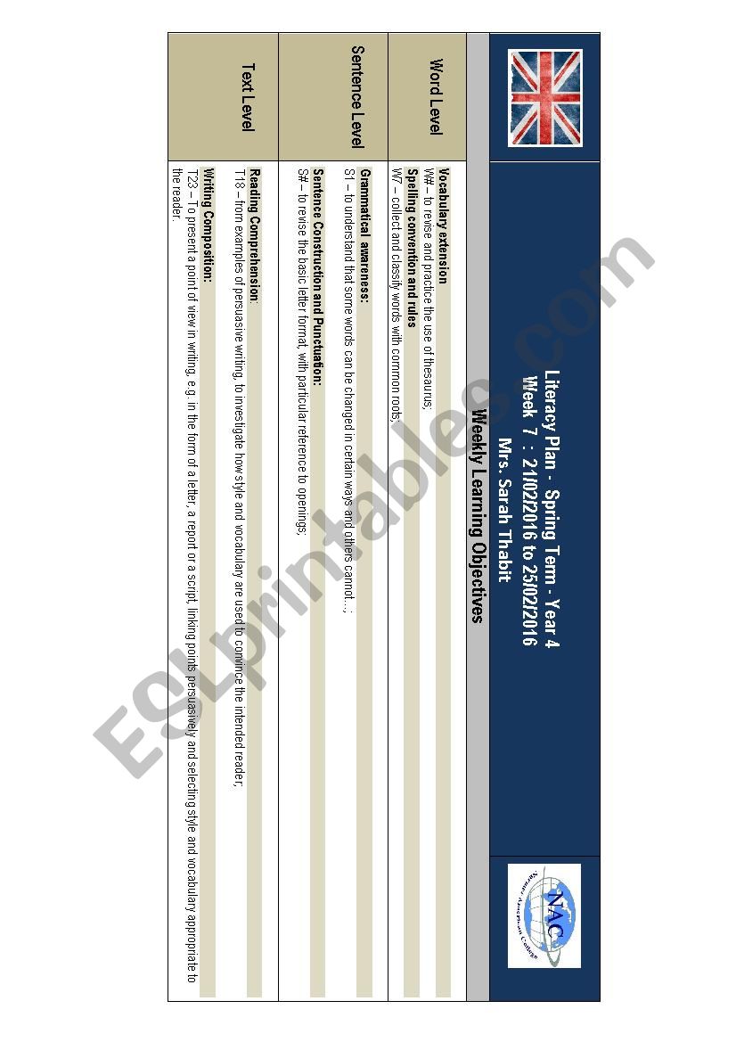 English Spring Term week 12 Lesson plans