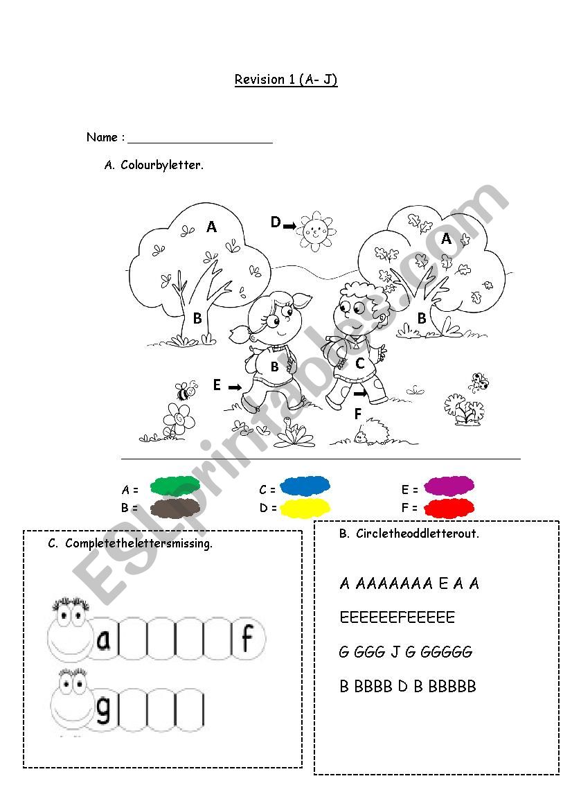 Alphabet revision exercises A-J