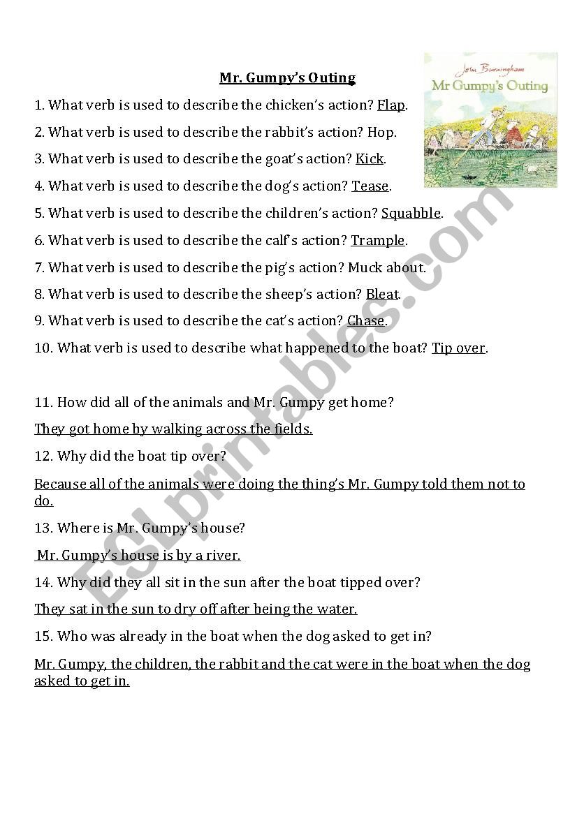 Mr. Gumpys Outing Comprehension Worksheet