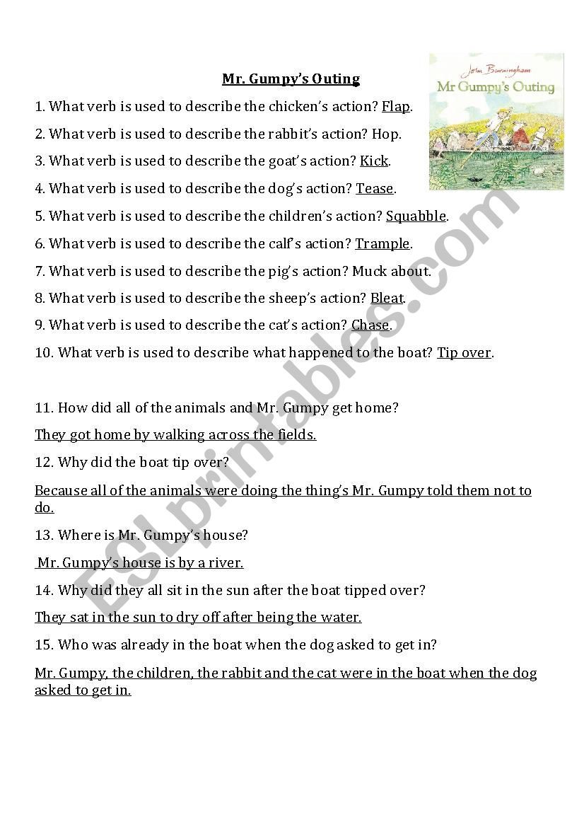 Mr. Gumpyâ€™s Outing Comprehension Worksheet