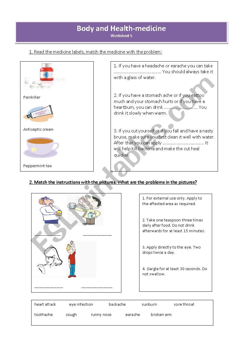 Body and Health medicine worksheet