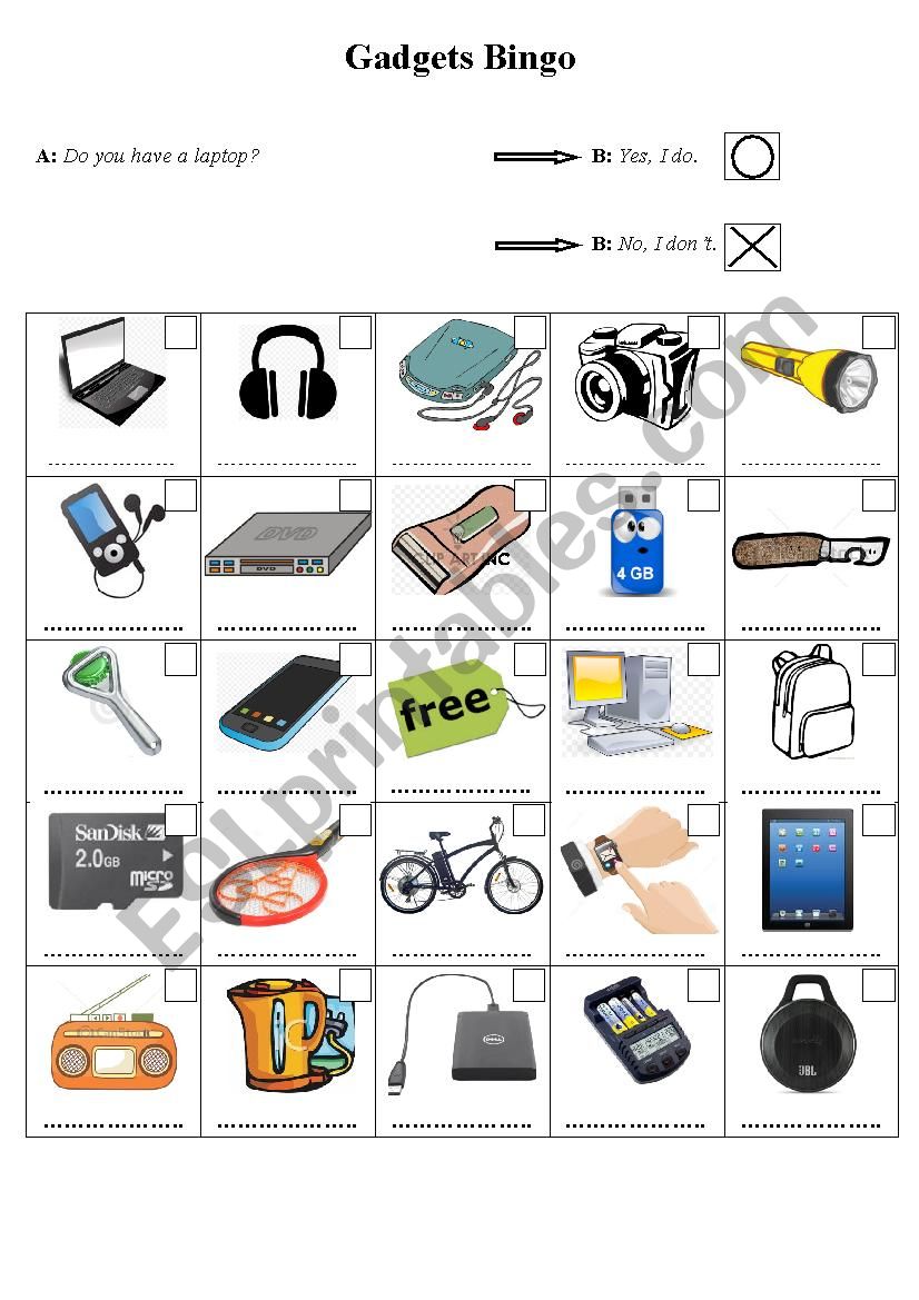 Gadgets Bingo worksheet