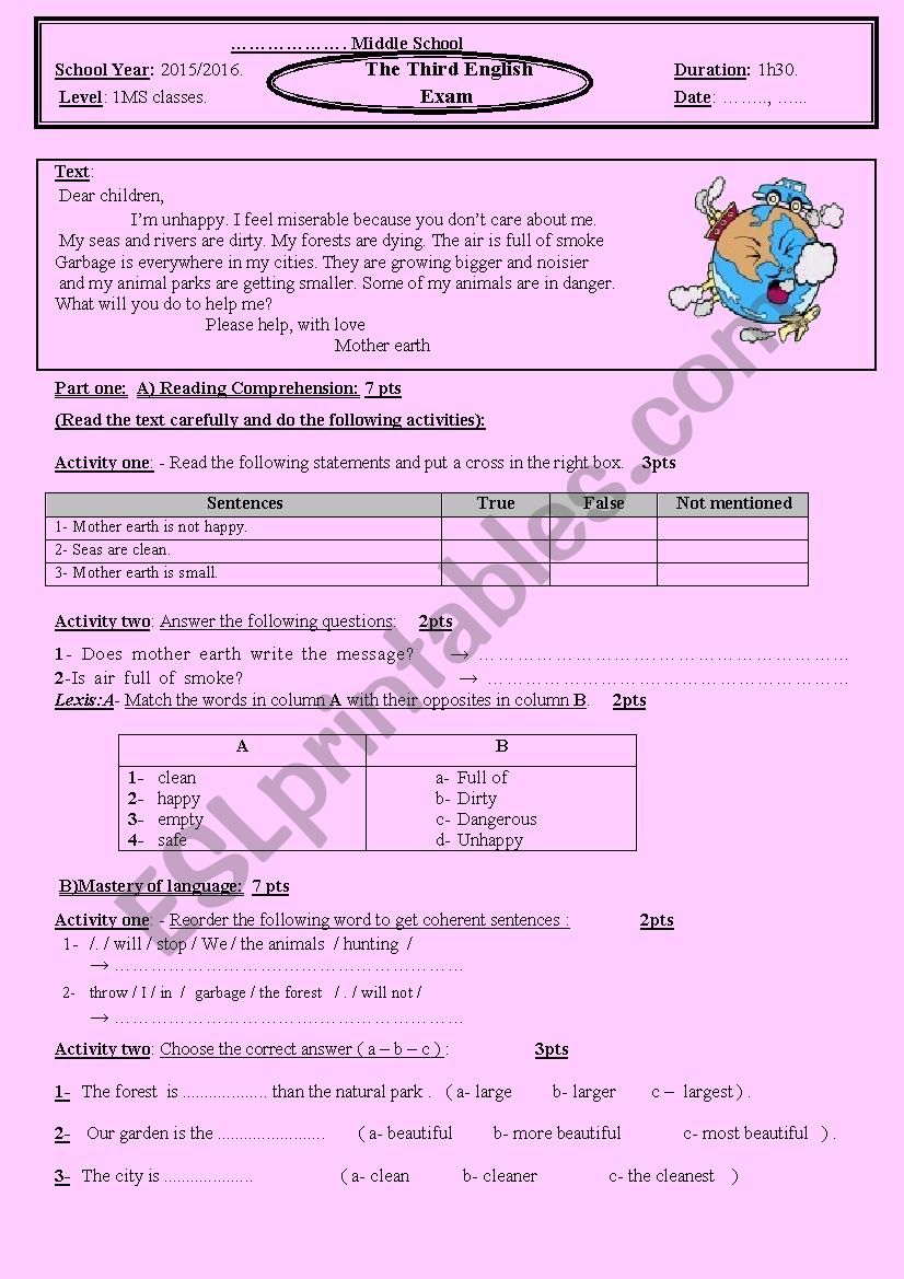 third term examination (1MIDDLE SCHOOL)