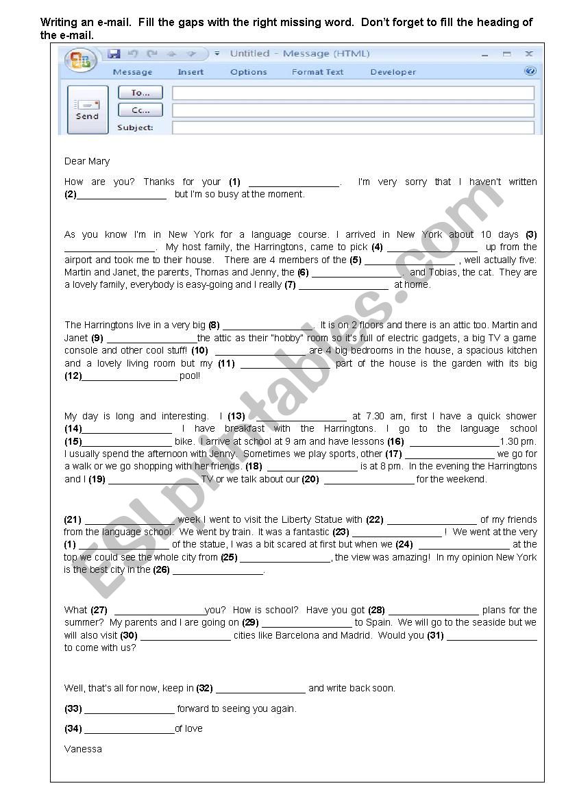 Write an e-mail worksheet