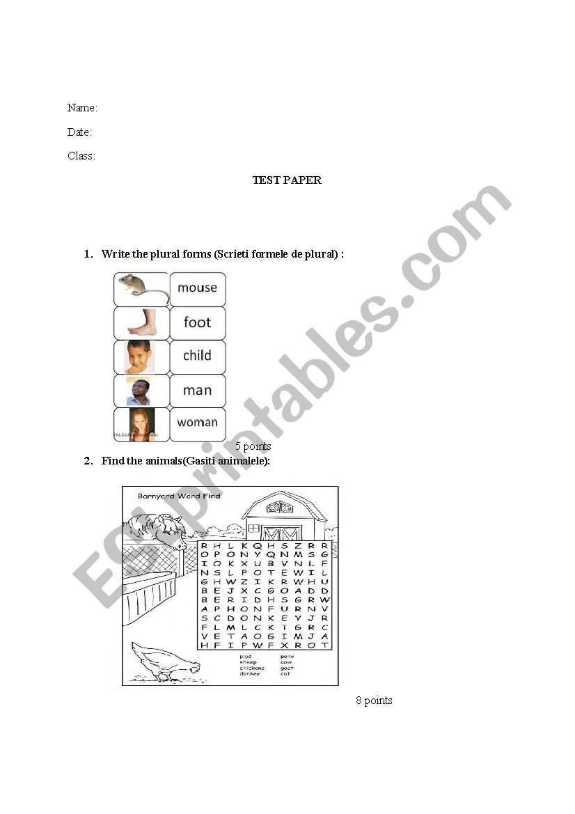 test 3rd grade worksheet