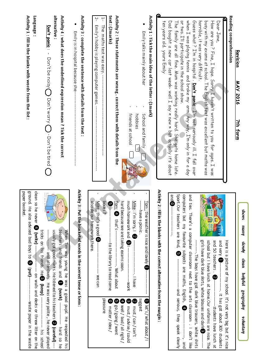 Revision 7th form Tunisian pupils