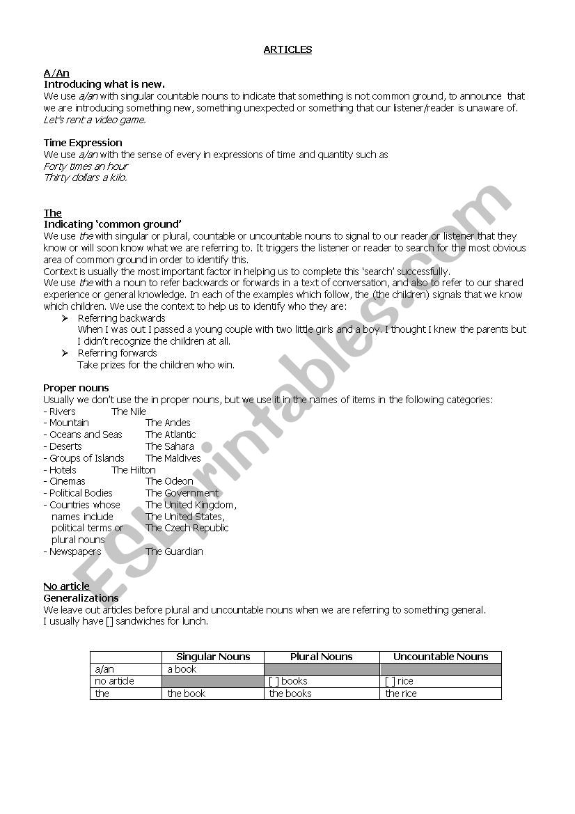 Article worksheet