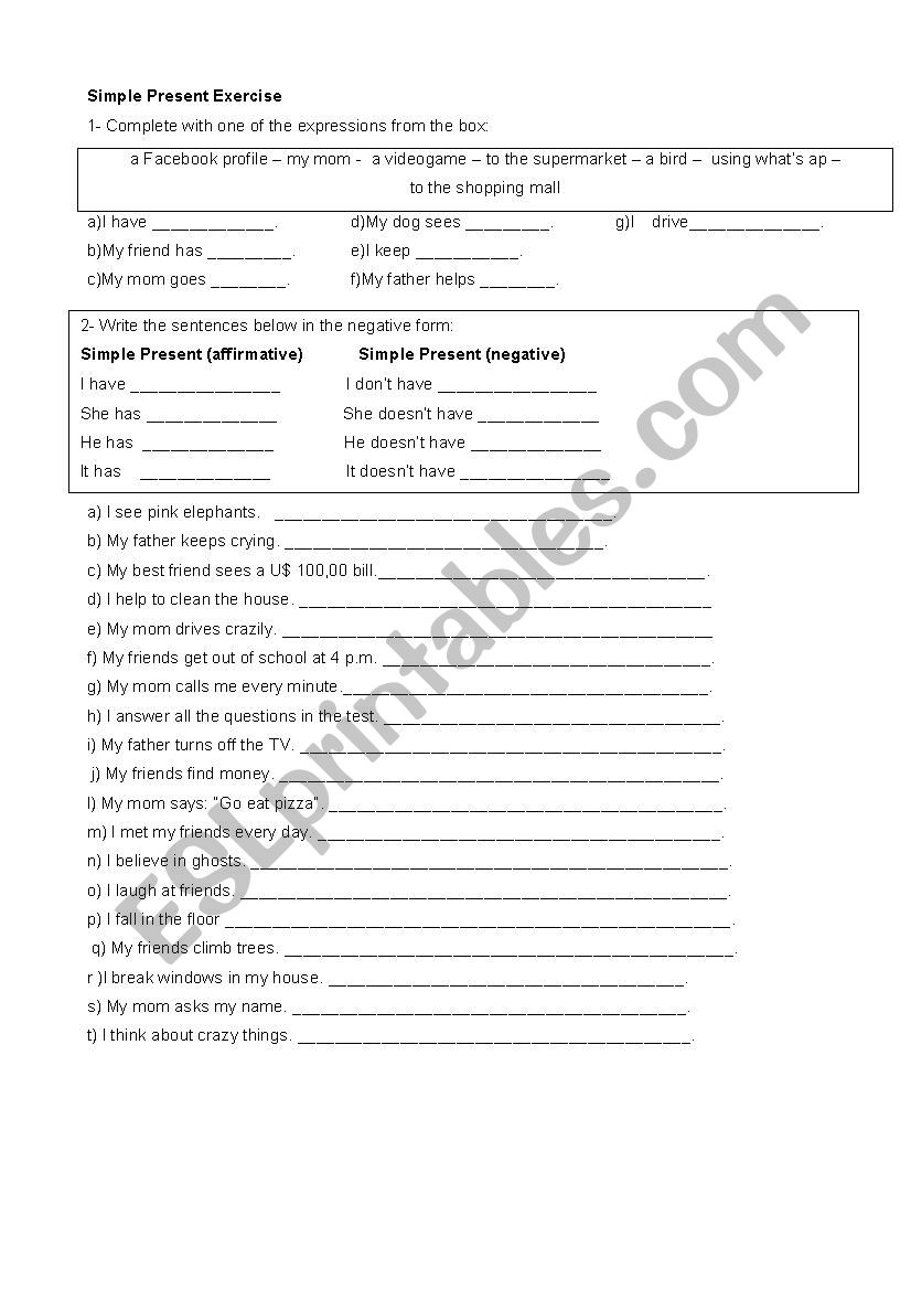 Simple present exercise worksheet