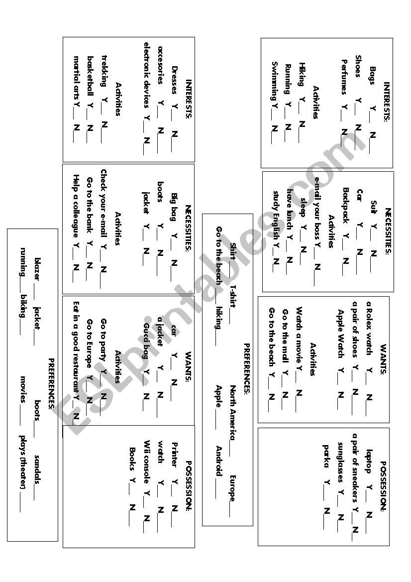 Likes and dislikes survey worksheet