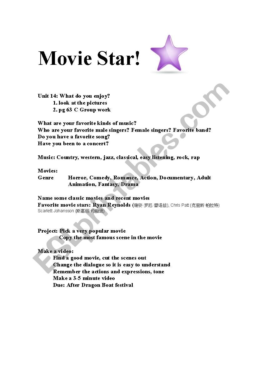 Movie Maker worksheet