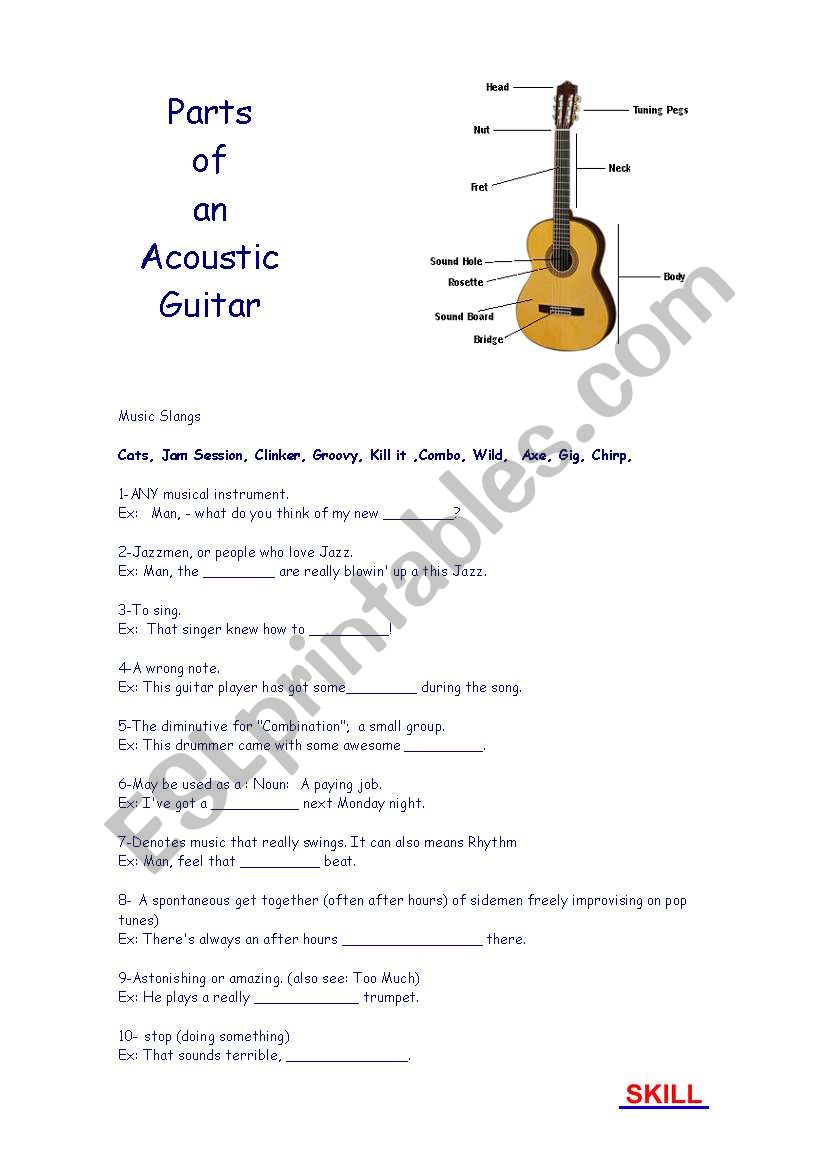 Parts of a guitar! worksheet