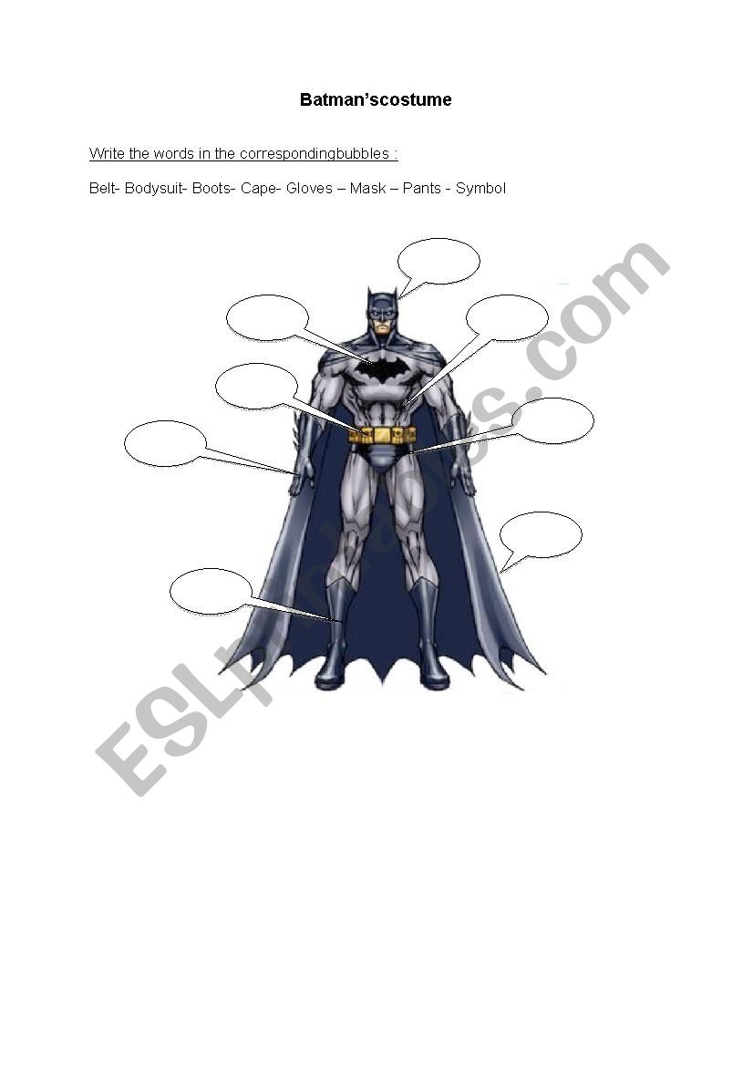 Superhero costume worksheet