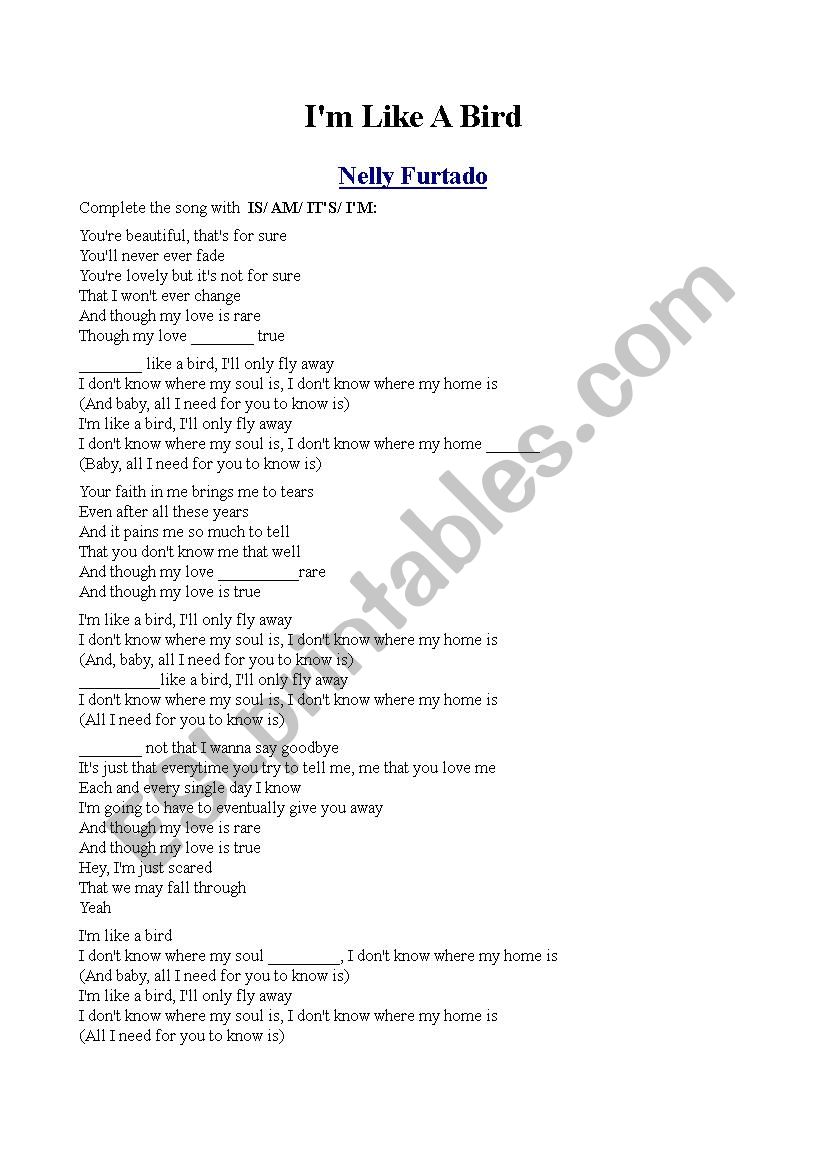 Verb to be SONG worksheet