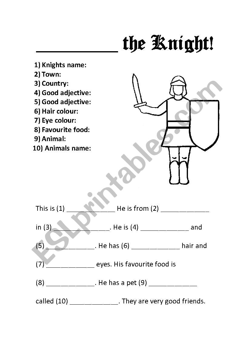 Invent a Knight worksheet