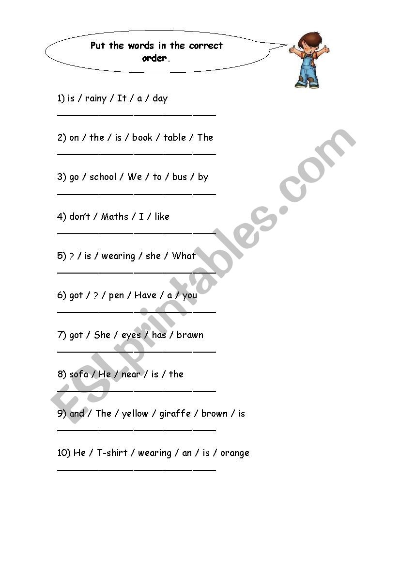 Sentence Order Esl Worksheets