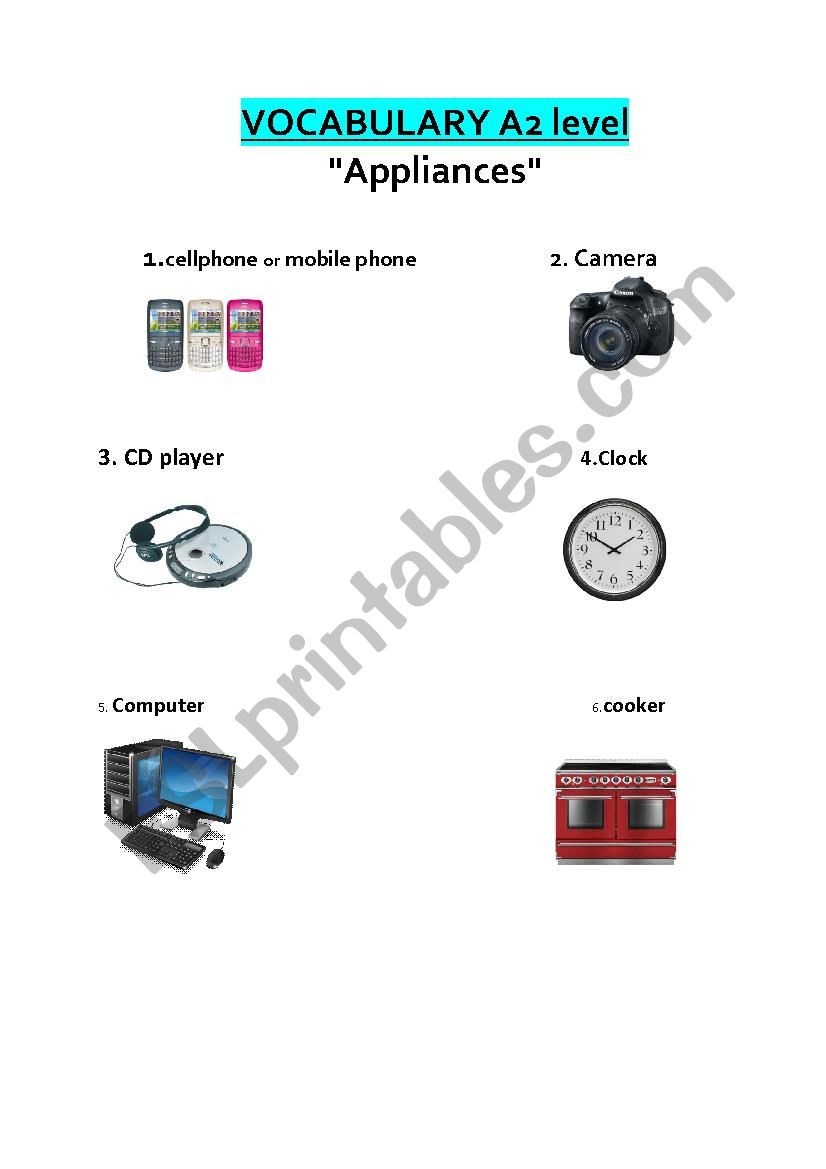 appliances vocab worksheet