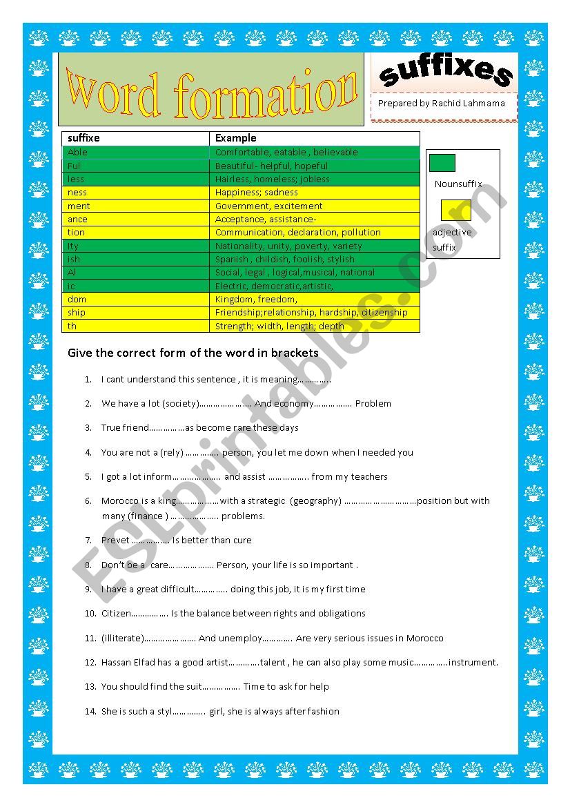 suffixes worksheet