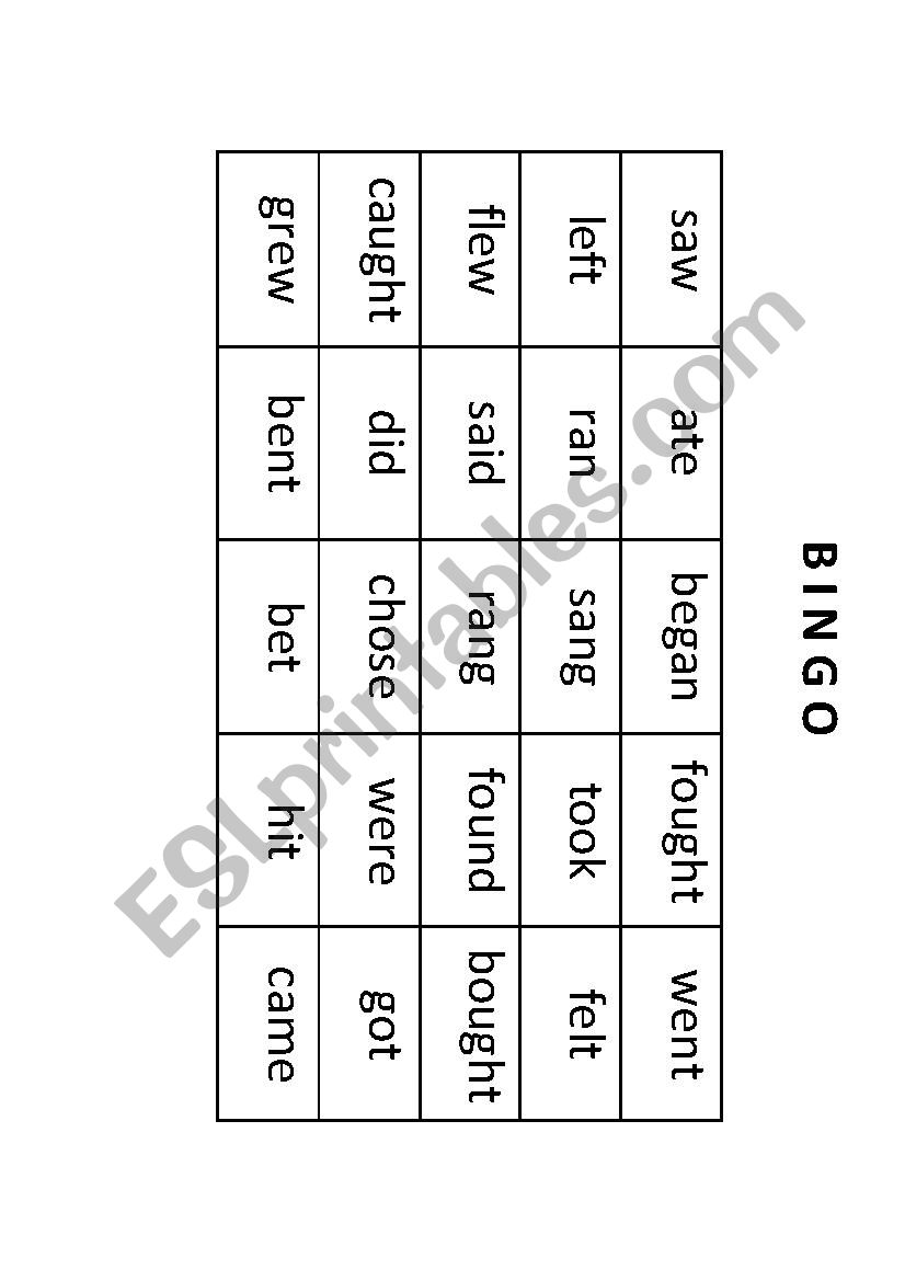 past tense verbs BINGO  worksheet