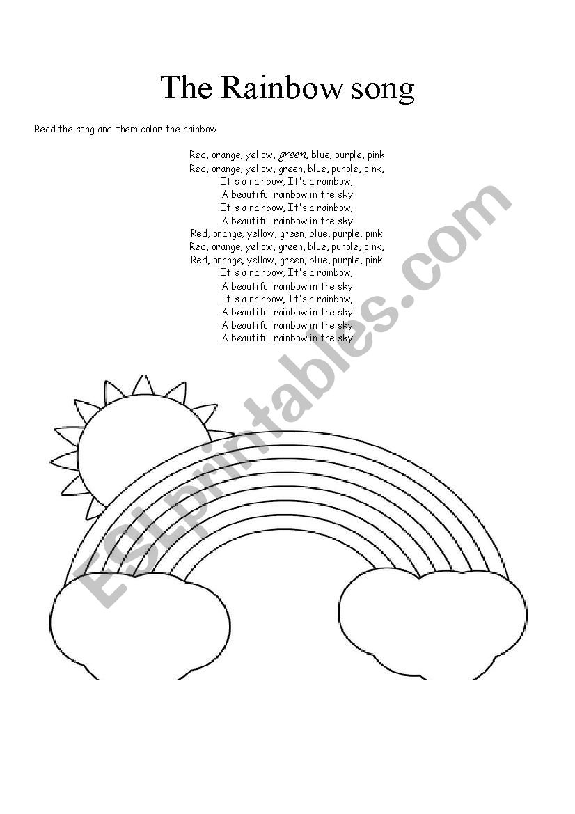 The Rainbow Song worksheet