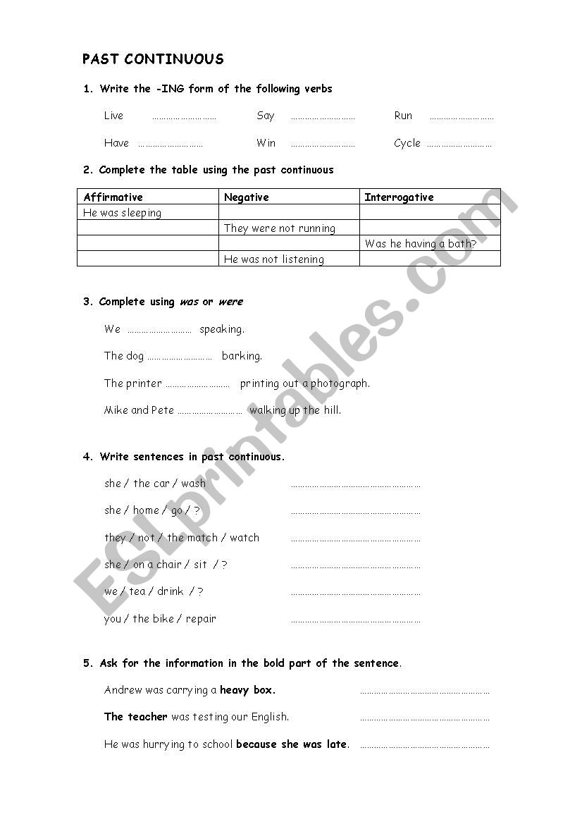 Grammar practice: past simple and past continuous.