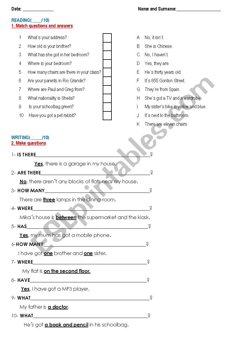 Mini quiz - There is/are - Have got - Prepositions of place