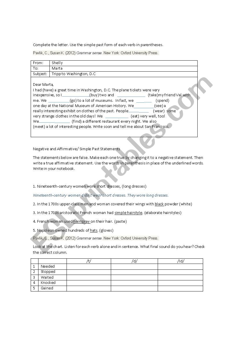 past statements worksheet